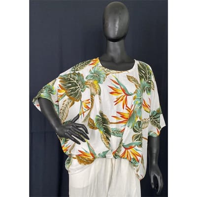 Tunique sari femme OISEAUX DE PARADIS FOND BLANC TU