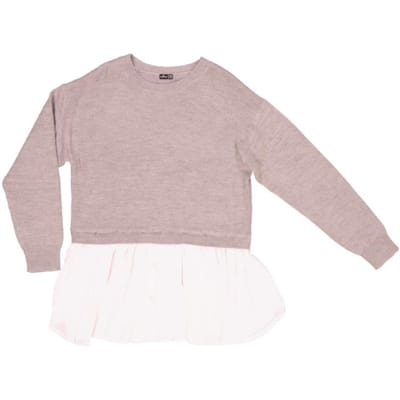Pull manches longues 2 en 1 femme GRIS CHINE/BLANC 38\40