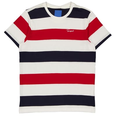 Tee-shirt manches courtes maille mousse rayé homme BLANC/MARINE XXL