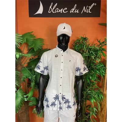 Chemise pap manches courtes col classique imprimé bleu BLANC XXL