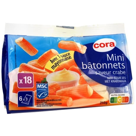 Cora mini bâtonnets de surimi saveur crabe 210g