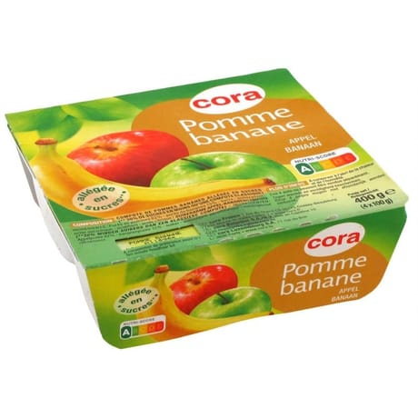 Cora compote de pomme banane allégée en sucres 4 x 100g