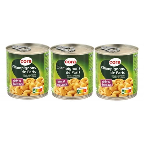 Cora champignons de Paris pieds et morceaux 3 x 115g