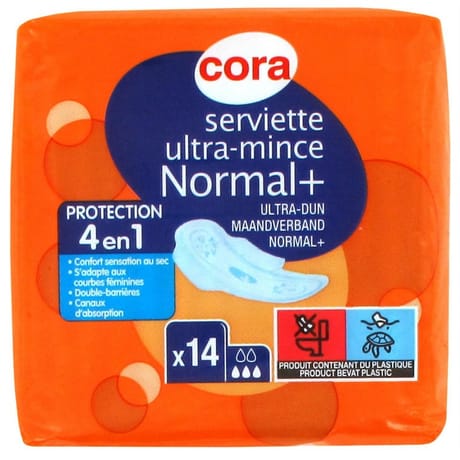 Cora serviette ultra mince normale plus pliée x 14
