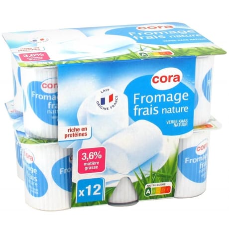 Cora fromage frais nature au lait 1/2 écrémé 3.6% MG 12 x 60g