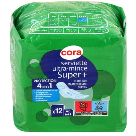 Cora serviette ultra mince super plus ailettes x 12