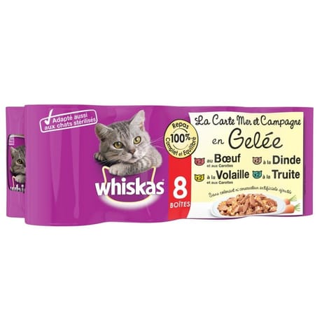 Whiskas pâtée pour chat 4 variétés en gelée 8x390g