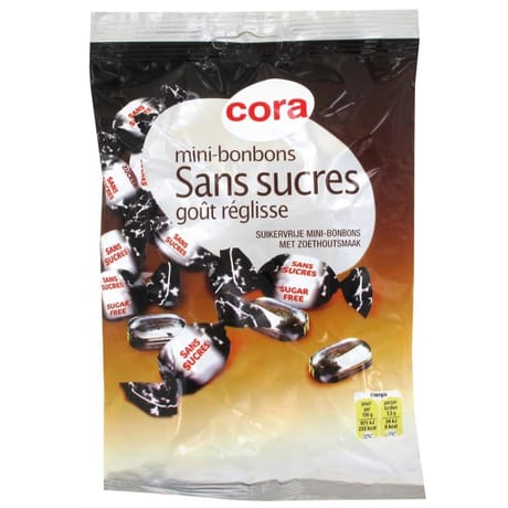 Cora mini bonbons sans sucres parfum réglisse 150g