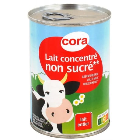 Cora lait entier concentré non sucré boîte 410g