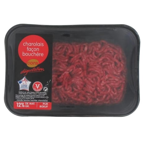 Viande hachée pur boeuf Charolais façon bouchère 12% MG 500g Cora Dégustation