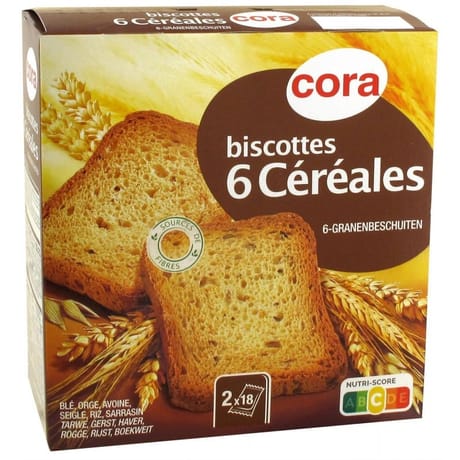 Cora biscottes 6 céréales 36 tranches 300g