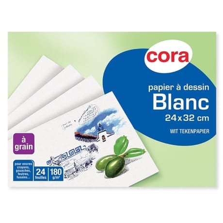 Cora pochette dessin papier à grain blanc 24 x 32 cm 24 feuilles