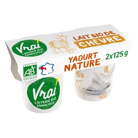 Vrai yaourt bio nature au lait de chèvre 2x125g