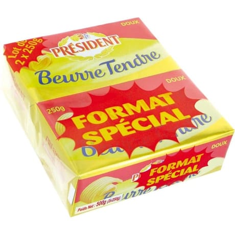 Président beurre tendre doux plaquette lot 2x250g format spécial