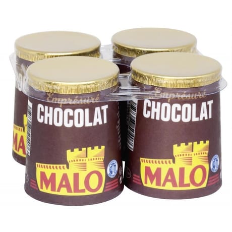 Malo lait pasteurisé emprésure sucré au chocolat 4x125g