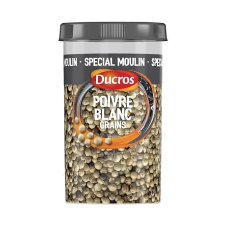Ducros poivre blanc en grains boîte ménagère 100g