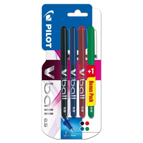Pilot lot roller v-ball x3 + 1  0.5 noir bleu rouge + vert