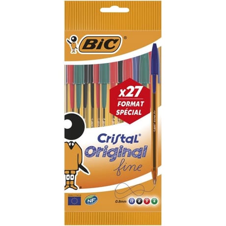 Bic 20+7 stylos bille bic cristal fine coloris assortis