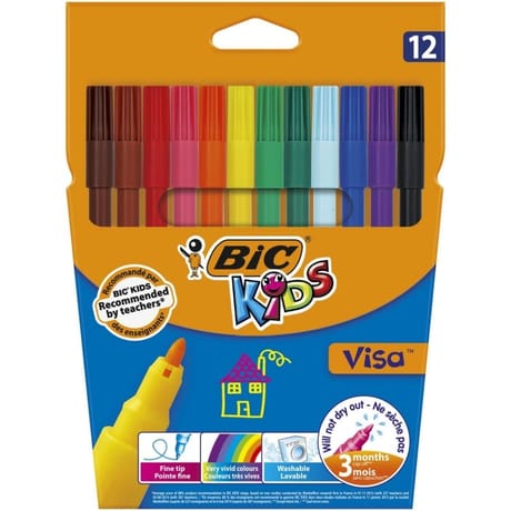 Bic kids visa 12 feutres étui carton pointe fine résistante