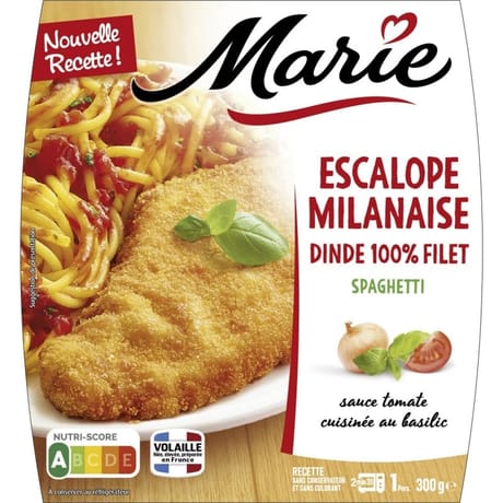 Marie escalope milanaise et spaghetti cuisinés tomate basilic 300g