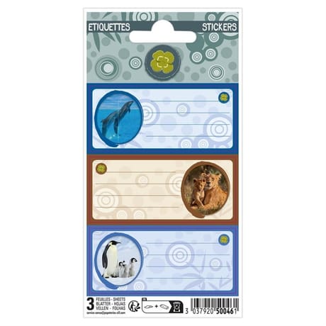 Animaux sauvages Nature future 9 étiquettes adhésives 3 planches 75x100 3 visuels