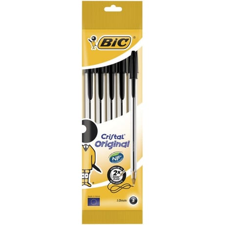 Bic 5 stylos bille cristal pointe moyenne noir