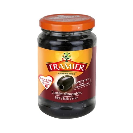 Tramier bocal olives noires confites dénoyautées sans saumure 150g
