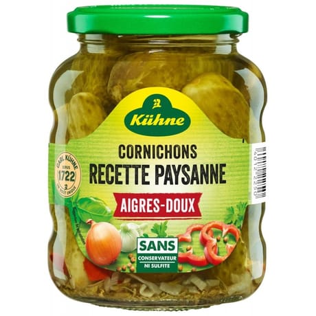 Kühne cornichons aigres-doux recette paysanne 185g net égoutté