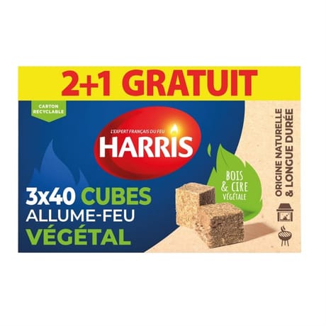 Harris allume feu 2 plaques de 40 Cubes 100% naturel + 1 Offerte