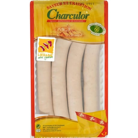 Charculor Saucisses blanches à griller x4 s/at 340grs