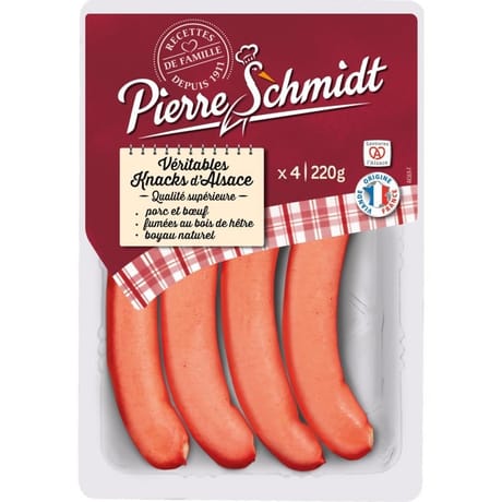 Pierre Schmidt Knacks d'Alsace x 4 boyau naturel soit 220 g