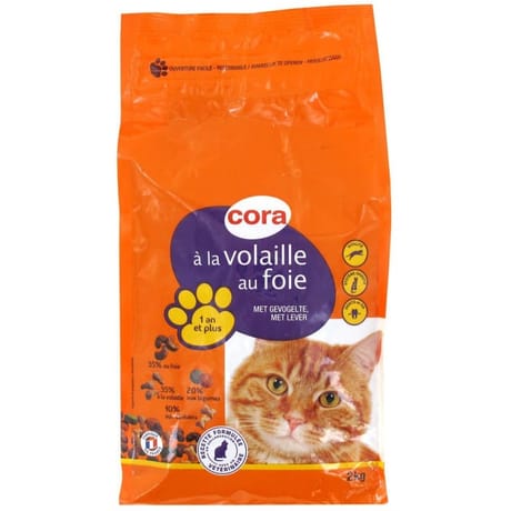 Cora croquettes chat poulet foie légumes verts carottes adulte 2kg