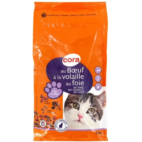 Cora croquettes chat boeuf poulet foie adulte 2kg