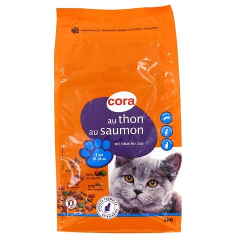 Cora croquettes chat thon saumon légumes verts carottes adulte 2kg