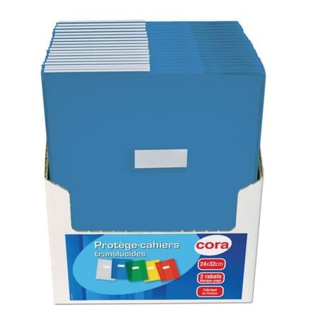 Cora protège cahier 24x32 pvc avec rabats 15/100 bleu