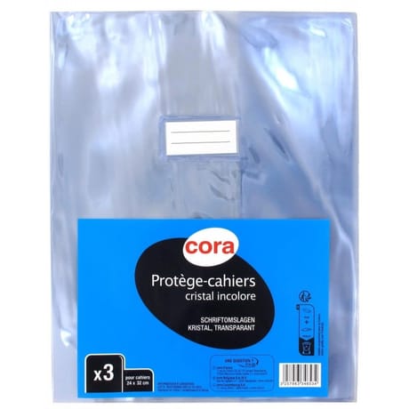 Cora lot de 3 protège-cahiers sans rabat cristal incolore 24x32 cm