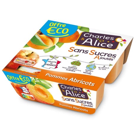 Charles & Alice sans sucre ajouté pomme abricot 4x100g offre eco