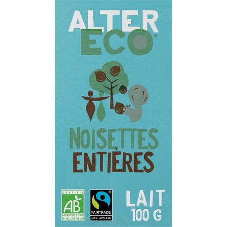 Alter Eco chocolat lait noisettes entières bio 100g