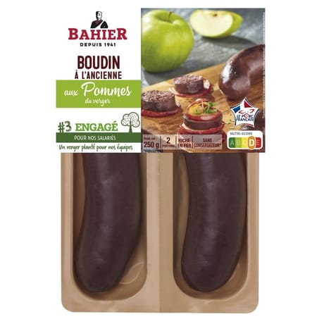Bahier boudins à l'ancienne aux pommes sans conservateur x2 250g