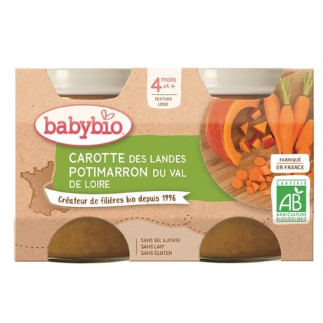 Babybio carotte potimarron sans gluten dès 4 mois 2x130g