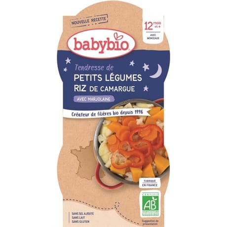 Babybio bonne nuit légumes riz sans gluten dès 12 mois 2x200g