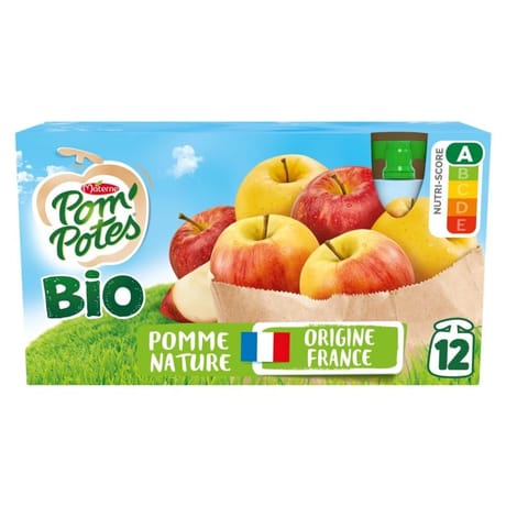 Pom'Potes compotes gourdes bio pomme nature 12x90g