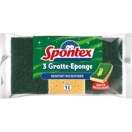 Spontex combiné gratte-éponge + microfibre x3