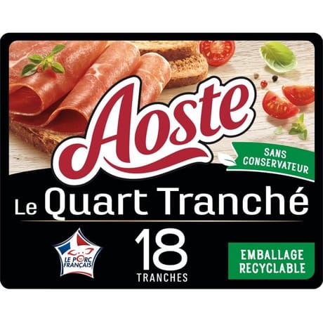 Aoste quart de jambon cru nature pré-tranché 18 tranches 220g
