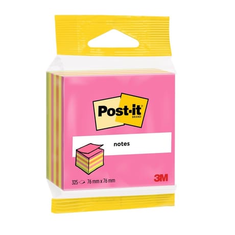 Post-it cube notes repositionnables lollipop rose 325 feuilles 7.6x7.6 cm