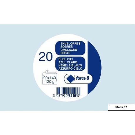 Clairefontaine 20 enveloppes visite bleu ciel 9x14 cm 120 grammes auto-adhésives