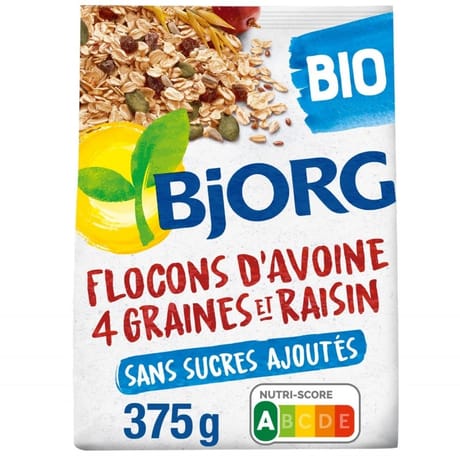 Bjorg flocons avoine graines raisins bio 375g