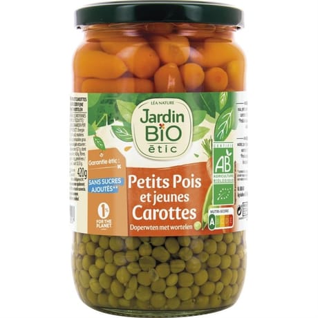 Jardin bio etic petits pois tres fins et carottes bio 660g