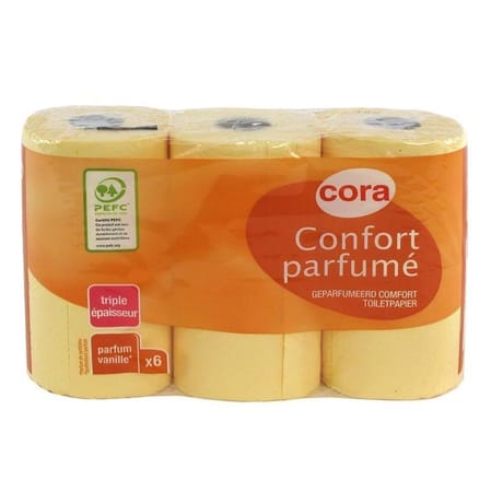Cora papier toilette 3 plis vanille x6 rouleaux