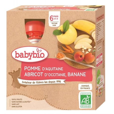 Babybio mes fruits gourde pomme abricot banane sans gluten dès 6 mois 4x90g